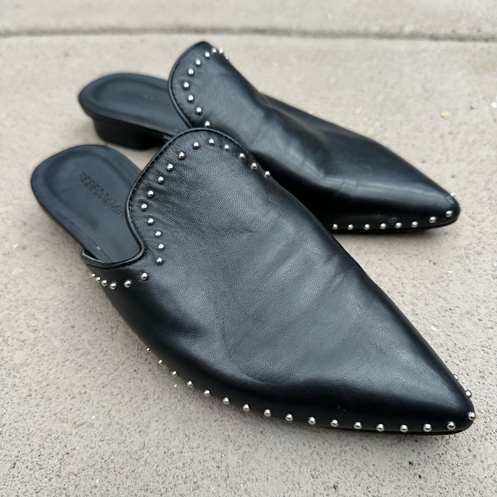 Rebecca Minkoff Black Studded Leather Mules size 5
